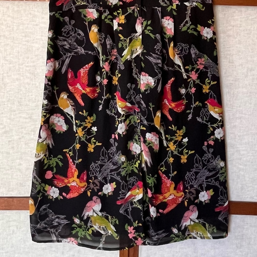 Black Floral & Bird Print Short Sleeve Maternity Dress Size M - Picture 3 of 13